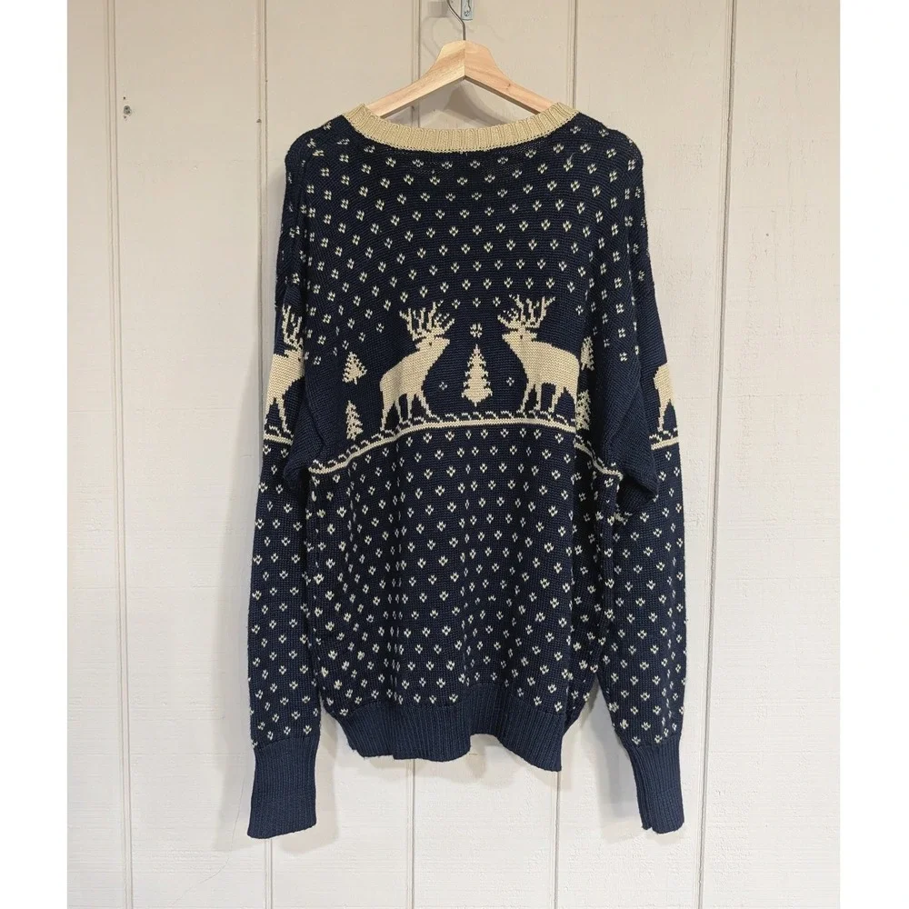 Vintage Old Navy Vintage Reindeer Fair Isle Navy Wool‎ Blend Sweater Holiday